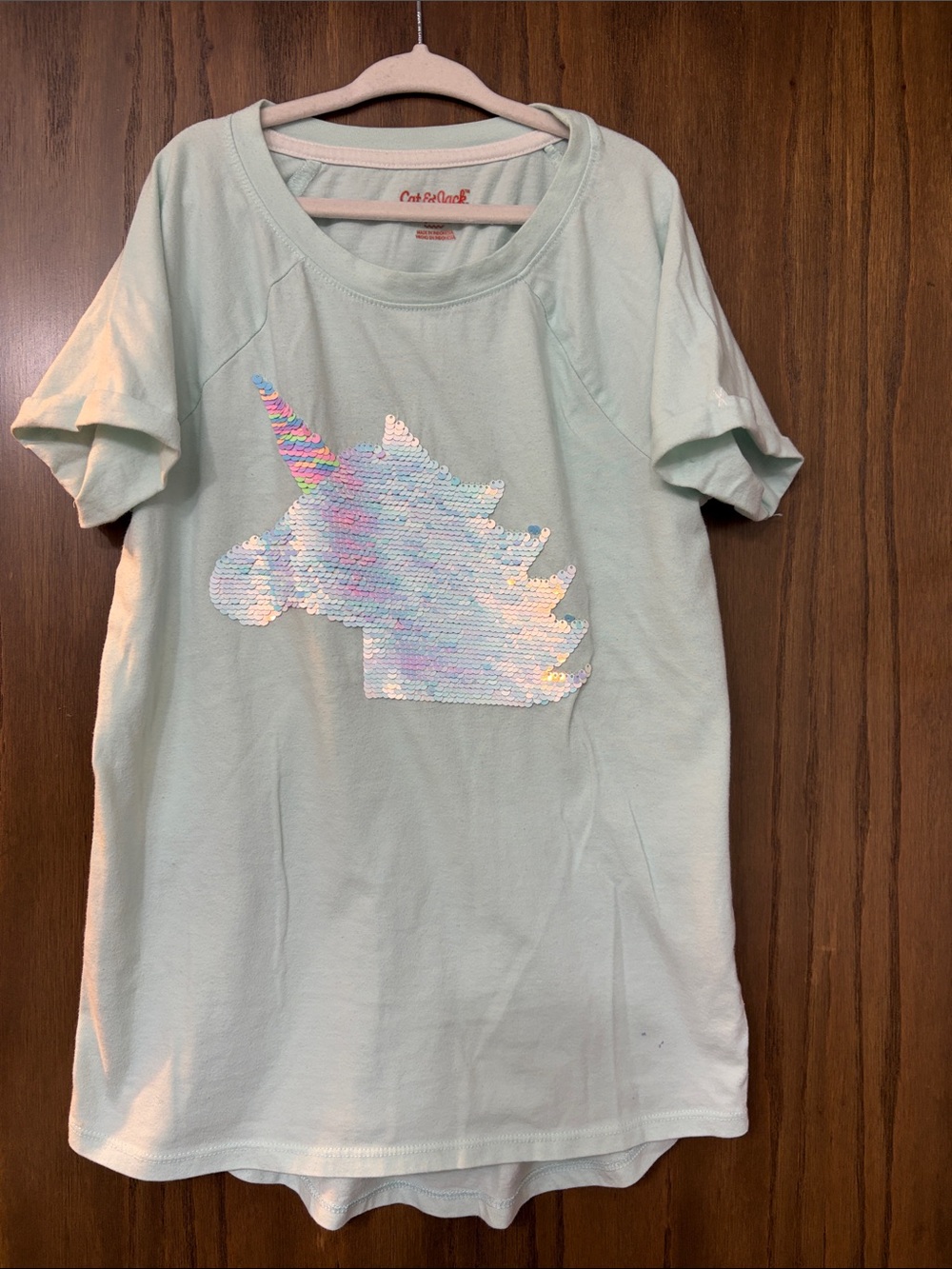 Cat & Jack Mint Short Sleeve Tee with Iridescent Sequin Unicorn